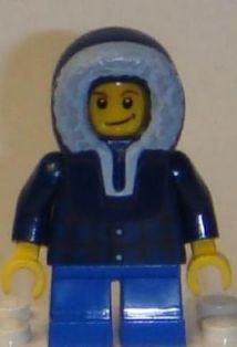 LEGO Minifigure-Plaid Button Shirt, Blue Short Legs, Dark Blue Hood-Town-TWN125-Creative Brick Builders